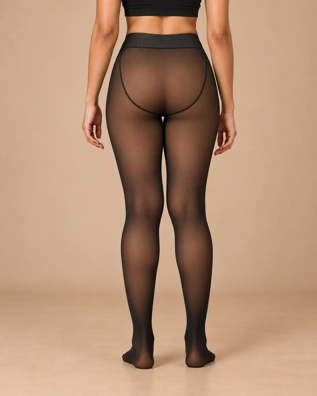 Other tights from the back, with a panty line across the hips